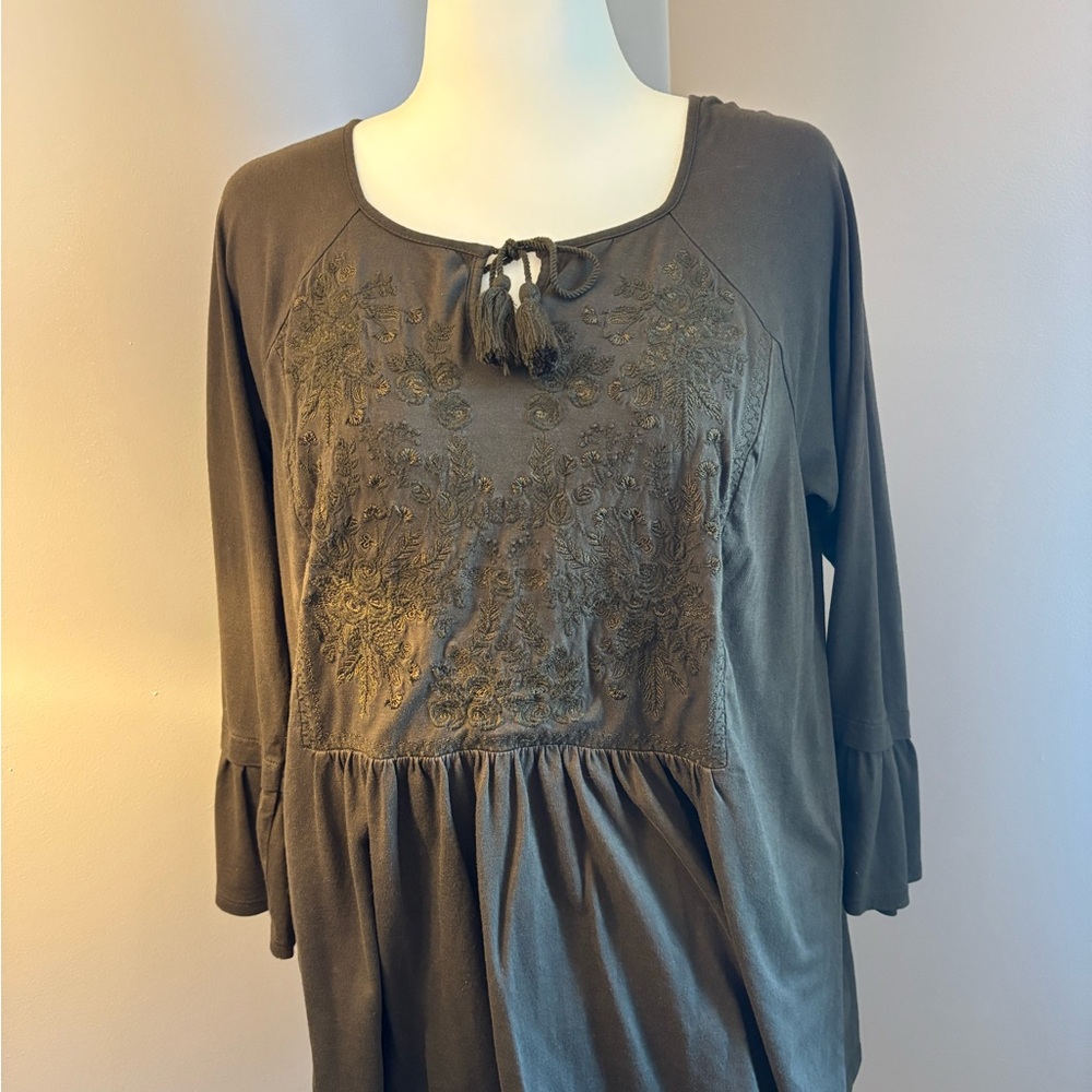 J. Jill Olive Embellished 3/4 Sleeve Tunic